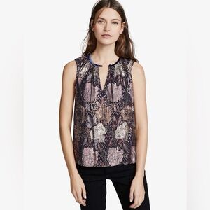 Rebecca Taylor Floral Brocade Metallic Sleeveless Blouse – Evening Top
